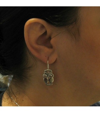 E000723 Genuine sterling silver earrings Owl on hook solid 925 Empress